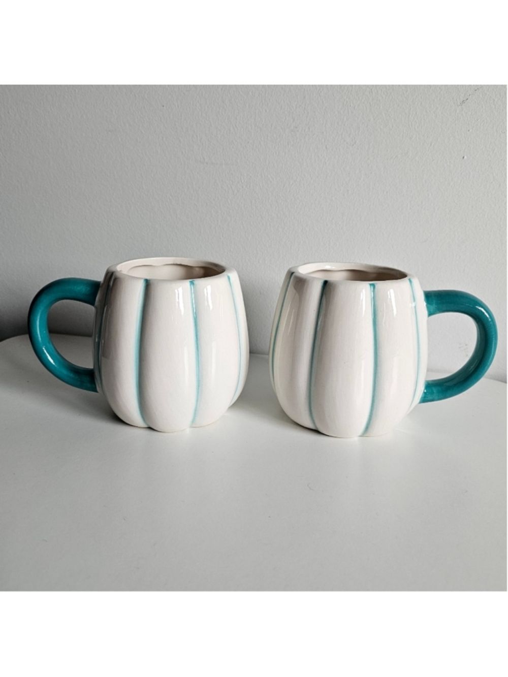 Royal Norfolk White and Teal Pumpkin Mug Set of 2